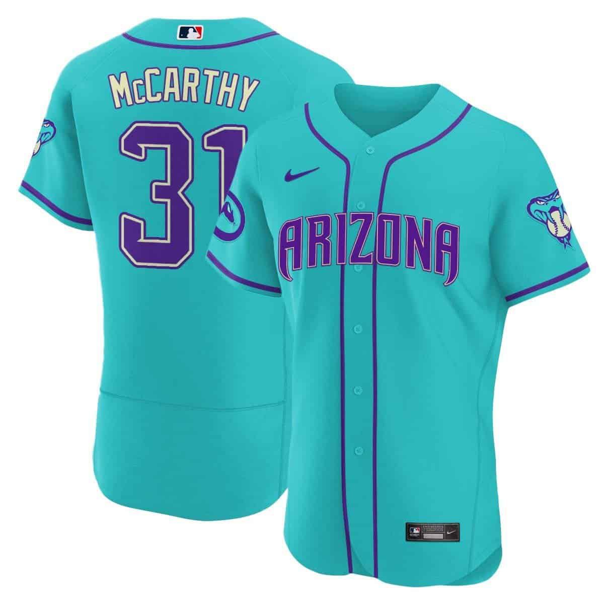 Men Arizona Diamondback #31 Mccarthy Light Blue Nike 2024 Teal Purple MLB Jersey style 1